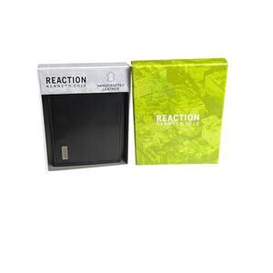 Kenneth Cole Reaction Men's Logo Leather Passcase Wallet Black New Free Shipping